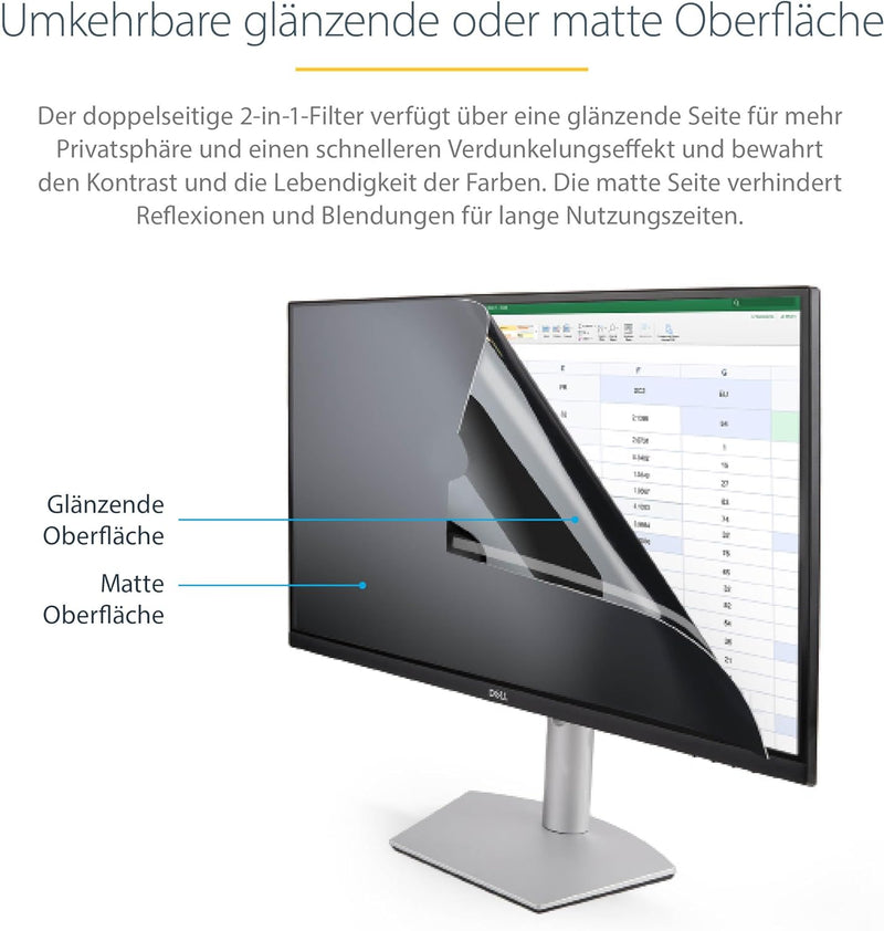 StarTech.com Displayschutzfolie für 23,8 Zoll (60cm) PC Display - Monitor Blickschutzfolie - Bildsch