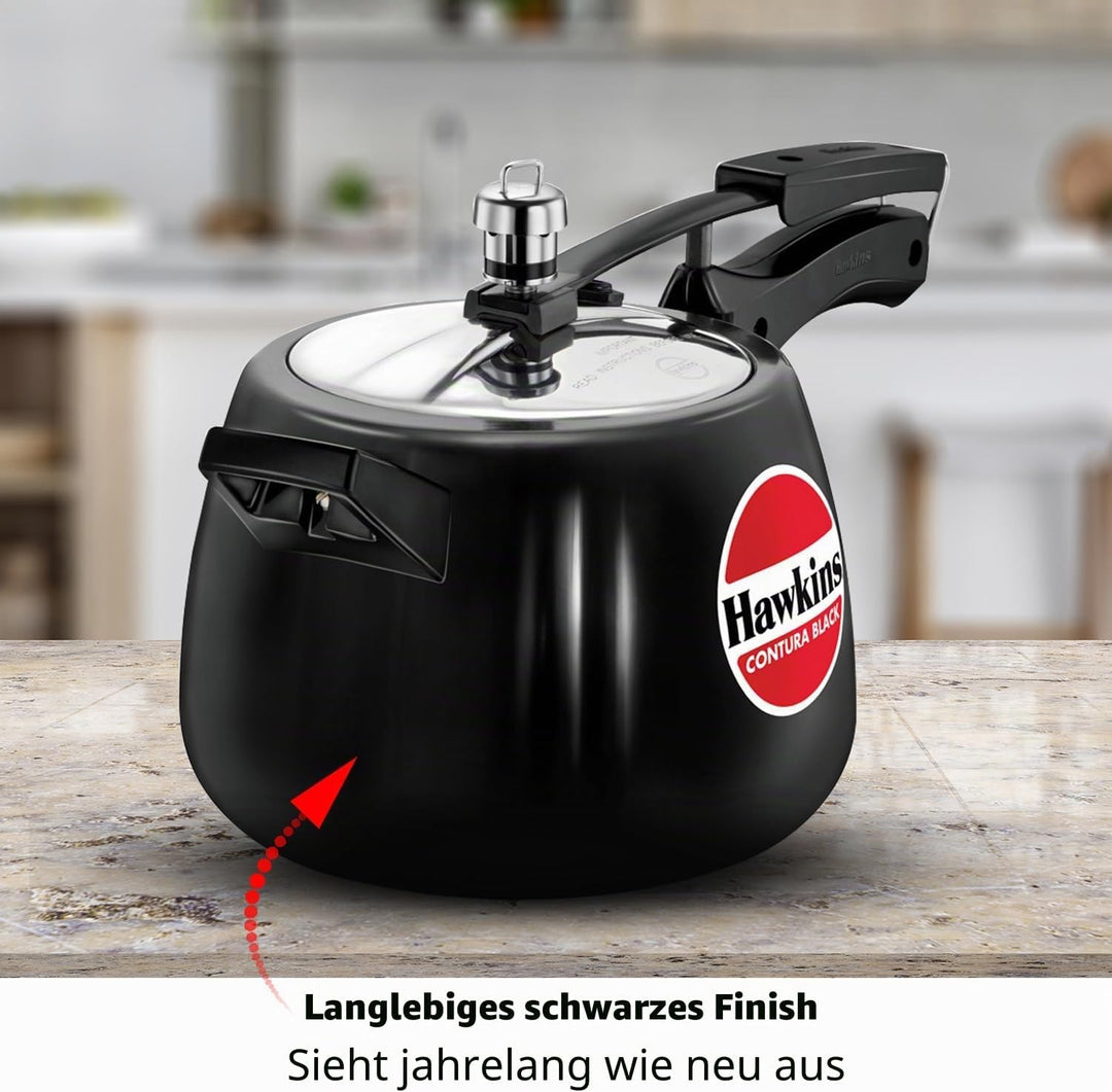 HAWKINS CB40 Harteloxiert Schnellkochtopf, Aluminium, 4 liters, Contura Schwarz 4-Liter, 4-Liter