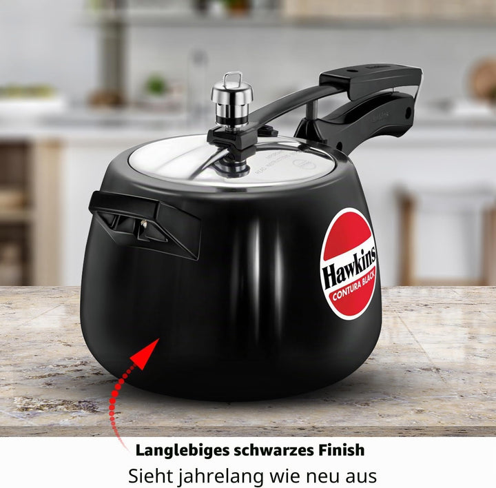 HAWKINS CB40 Harteloxiert Schnellkochtopf, Aluminium, 4 liters, Contura Schwarz 4-Liter, 4-Liter