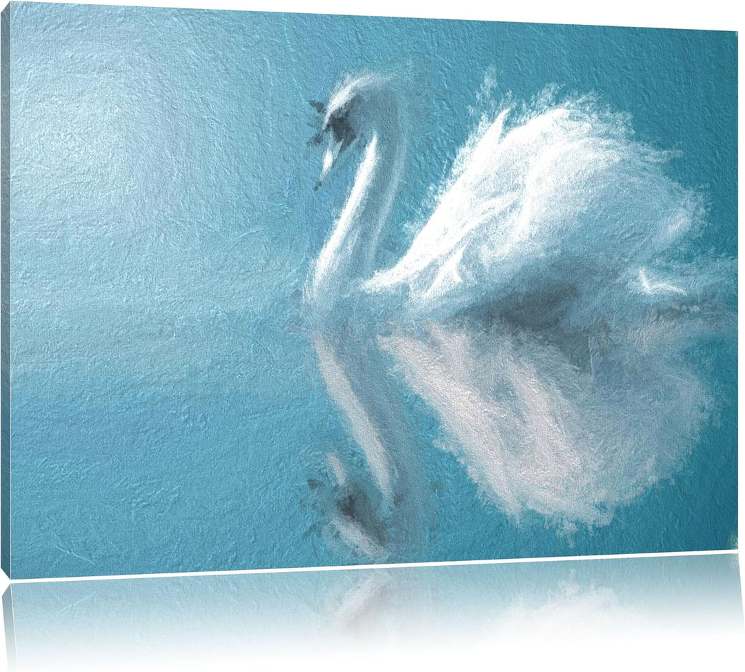 Edler weisser Schwan auf See Deluxe Format: 100x70 cm auf Leinwand, XXL riesige Bilder fertig gerahm