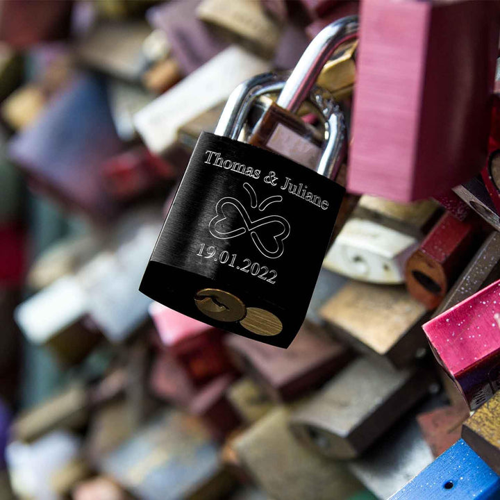 GRAVURZEILE Liebesschloss mit Gravur und Schlüssel - Personalisiertes Schloss - Personalisierte Gesc