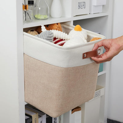 Mangata Collapsible Storage Cube Boxen, 28CM Cube Leinen gewebt Stoff Lagerung Körbe mit Ledergriffe