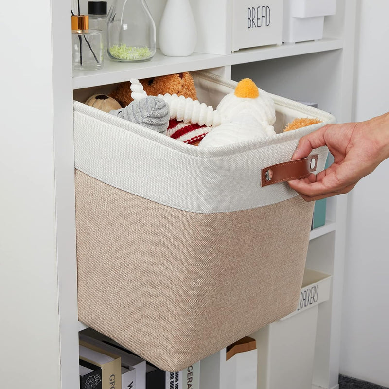 Mangata Collapsible Storage Cube Boxen, 28CM Cube Leinen gewebt Stoff Lagerung Körbe mit Ledergriffe