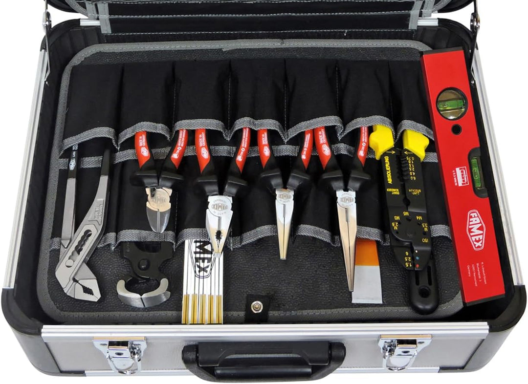 FAMEX 418-18 Profi Alu Werkzeugkoffer mit Werkzeug Set und Steckschlüsselsatz in Top-Qualität - für