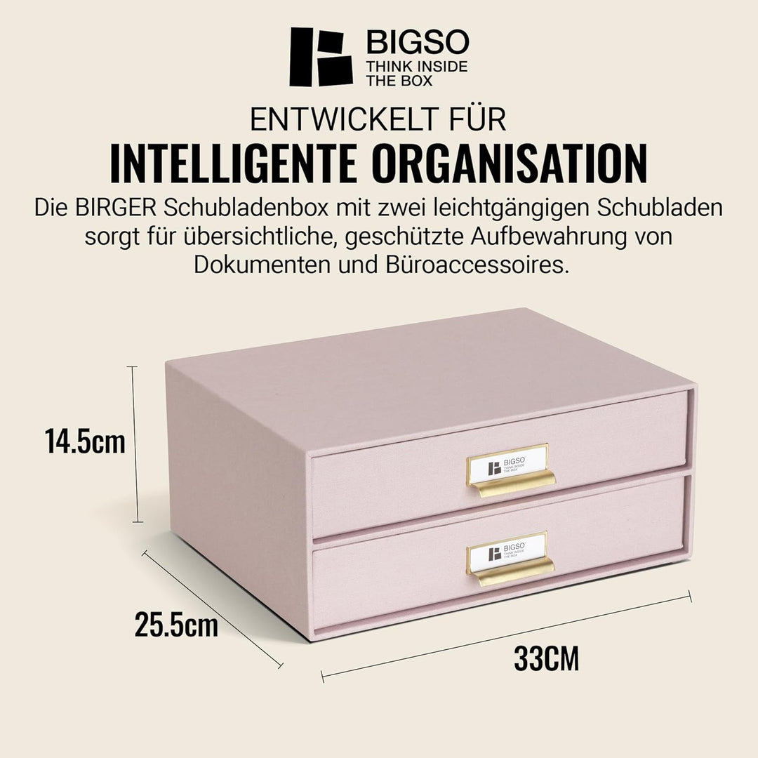 BIGSO BIRGER Schubladenbox – Aufbewahrungsbox mit 2 Schubladen – Schreibtisch Ablage für Dokumente &