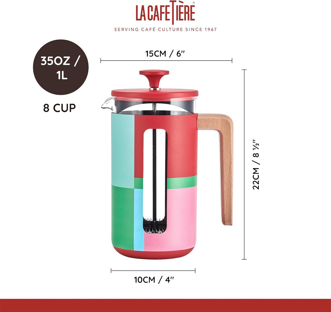 La Cafetière Pisa Kaffeebereiter für 8 Tassen, grosse Pressstempelkanne, geometrisches Design, 1 l,