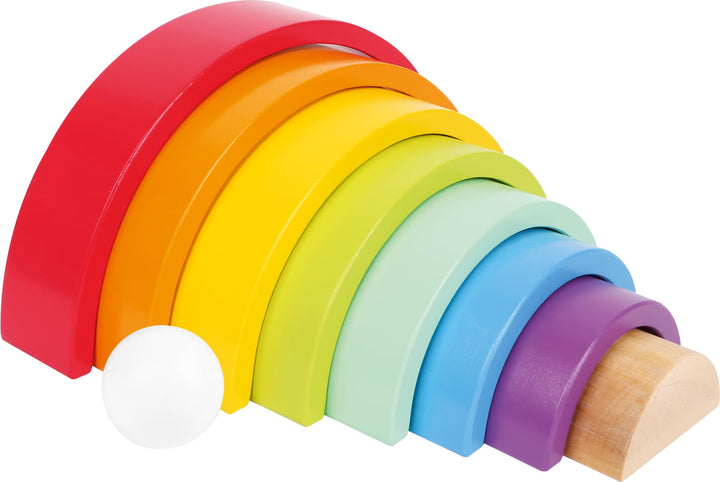 Small Foot Holzbausteine Grosser Regenbogen aus Holz, Stapelspiel für Feinmotorik, ab 12 Monaten, 69