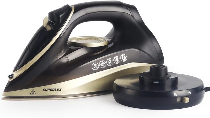 SUPERLEX Dampfbügeleisen Kabelloses 2600W, Vertikal Cordless Steam Iron Antihaftbeschichtung Keramik