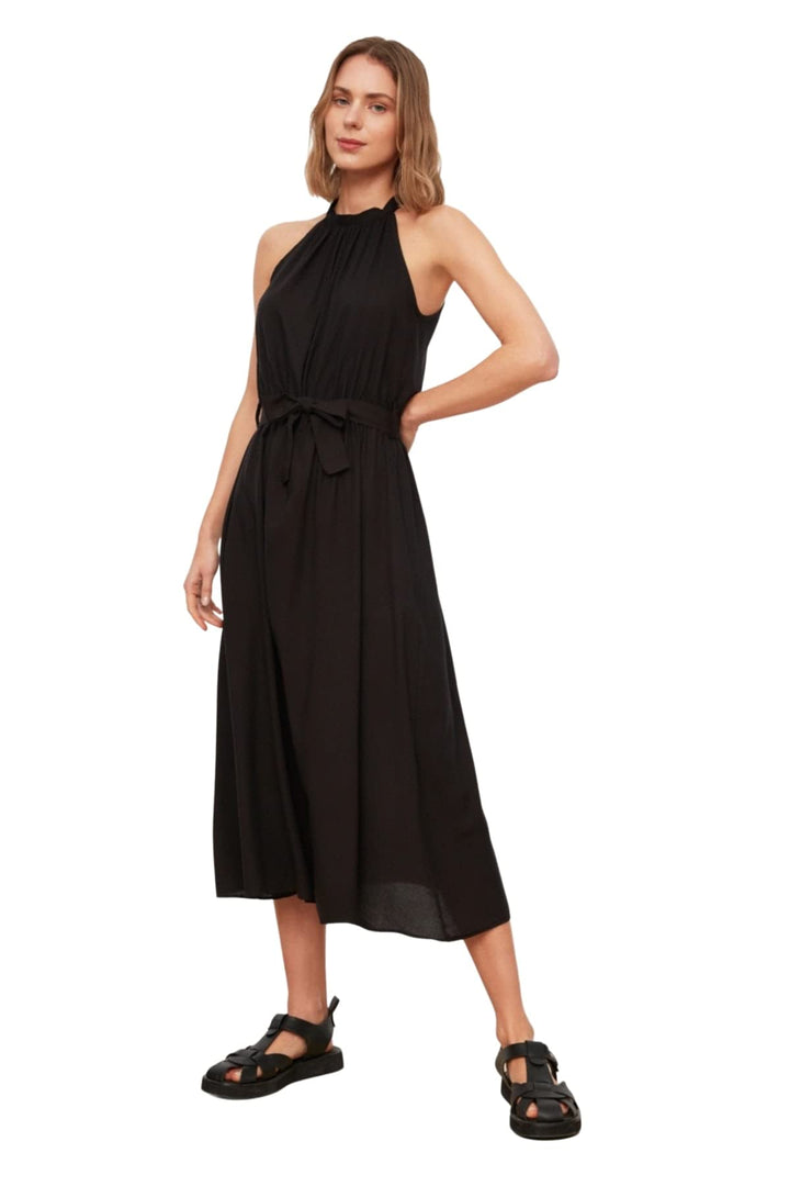 TRENDYOL Frau Midi A-Linie Regular Fit Webstoff Kleid 42 Schwarz, 42 Schwarz