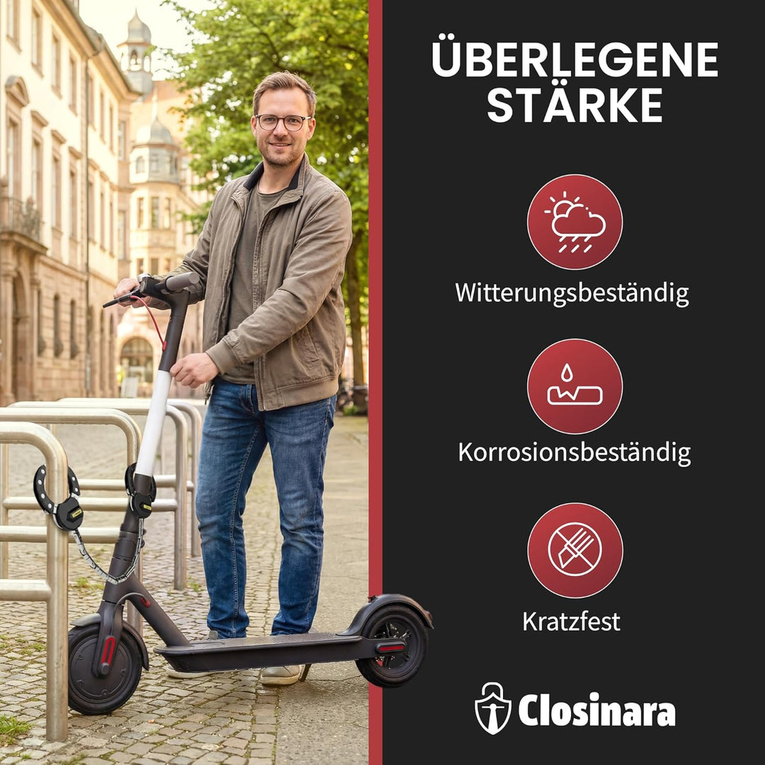 Handschellenschloss E-Scooter mit FLEX-TECHNOLOGIE für Roller, E-Bike & MTB-Bike - Kettenschloss & F
