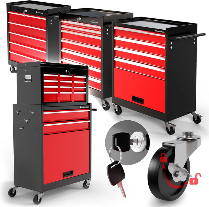 TIMBERTECH® Werkstattwagen auf Rollen - leer, 7 Schubladen mit Einlagen, abschliessbar, Feststellbre
