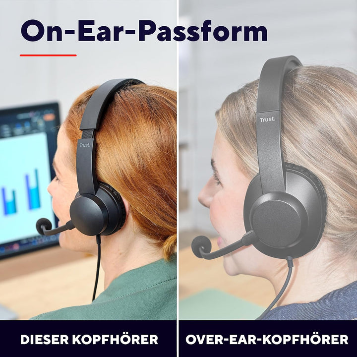 Trust Roha II USB Headset mit Mikrofon On-Ear Leichtes Design, Verstellbarer Kopfbügel, Kopfhörer mi