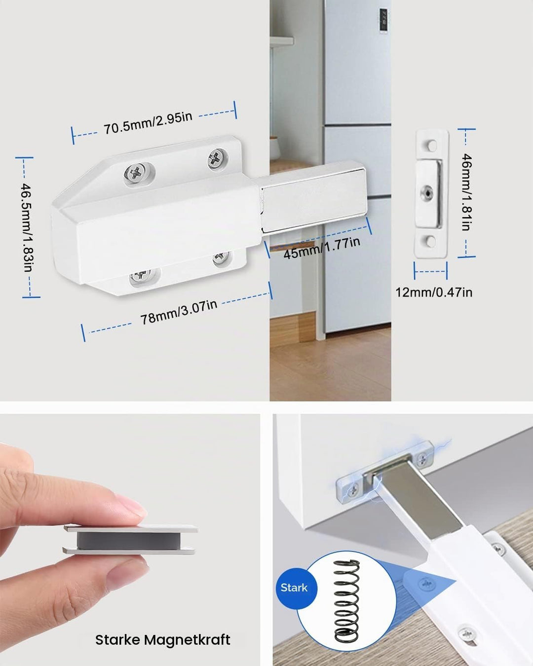 Drucktüröffner Push to Open Magnet Jiayi 4 Stück Heavy Duty Schrank Türöffner Tip On für Türen Besch