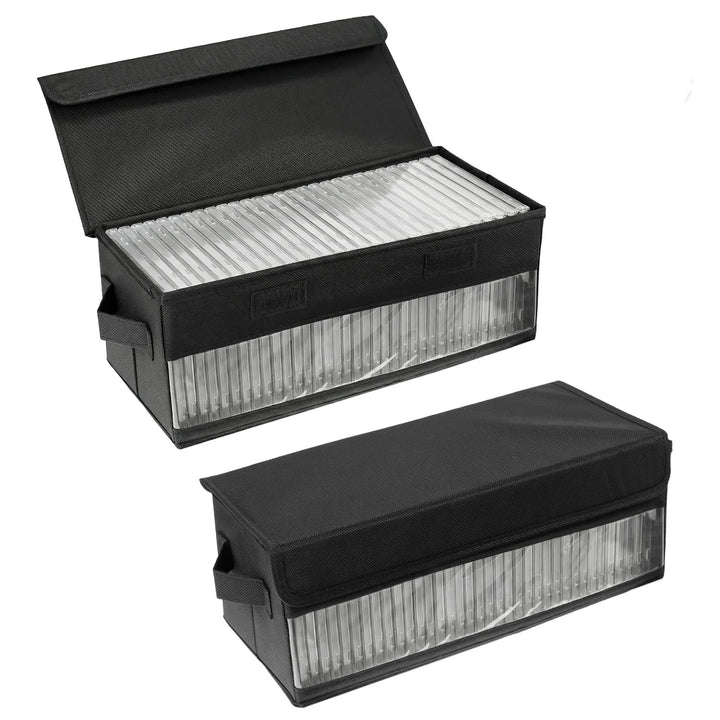 QWORK® 2Stück CD-Aufbewahrungsboxen, 36 x 14 x 6 cm, schwarzer Stoff-Organizer für 30 Standard-CD-Hü