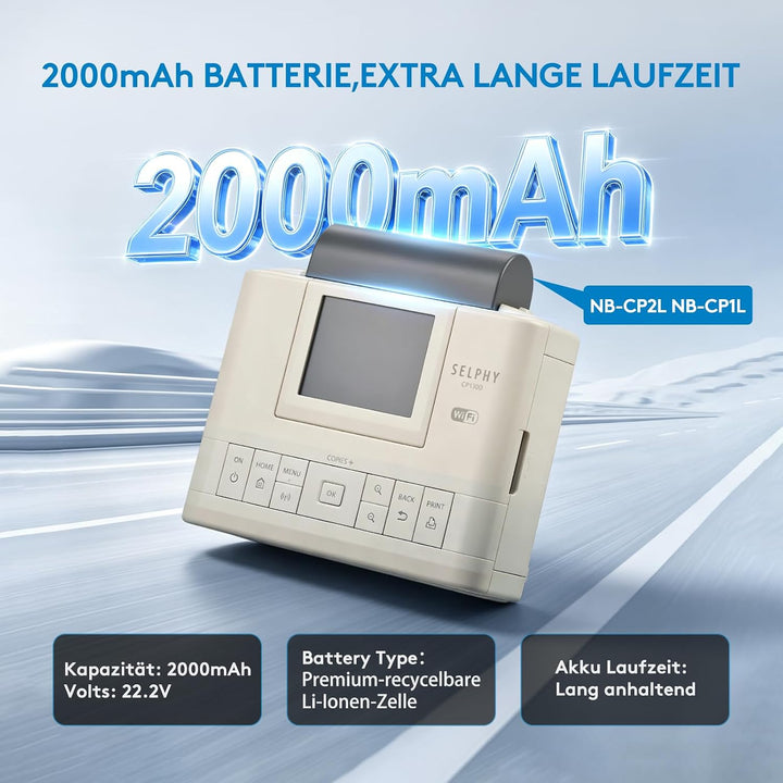 DuraPro 2000mAh NB-CP2L NB CP2L Battery Akku für Canon NB-CP1L CP2L Canon Fotodrucker SELPHY CP800,