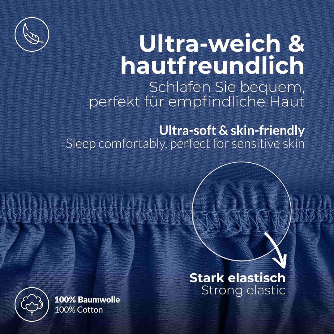 etérea Jersey Spannbettlaken 180x200cm - 200x200cm Marine bis 25 cm Höhe - 100% Baumwolle Comfort Sp
