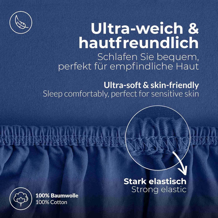 etérea Jersey Spannbettlaken 180x200cm - 200x200cm Marine bis 25 cm Höhe - 100% Baumwolle Comfort Sp