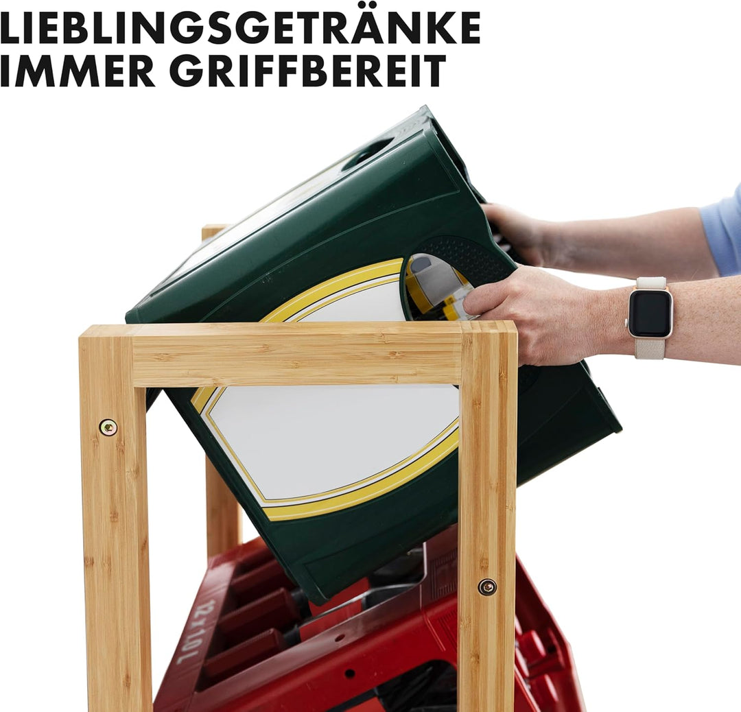 Floordirekt Getränkekistenregal für 3-6 Kisten aus Bambus &amp; Stahl, stabiles und robustes Weinregal,