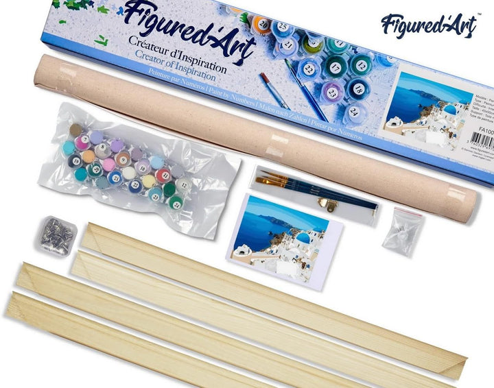 Figured'Art Malen Nach Zahlen Erwachsene Mit Rahmen Griechisches Dorf - Paint by Numbers Basteln DIY