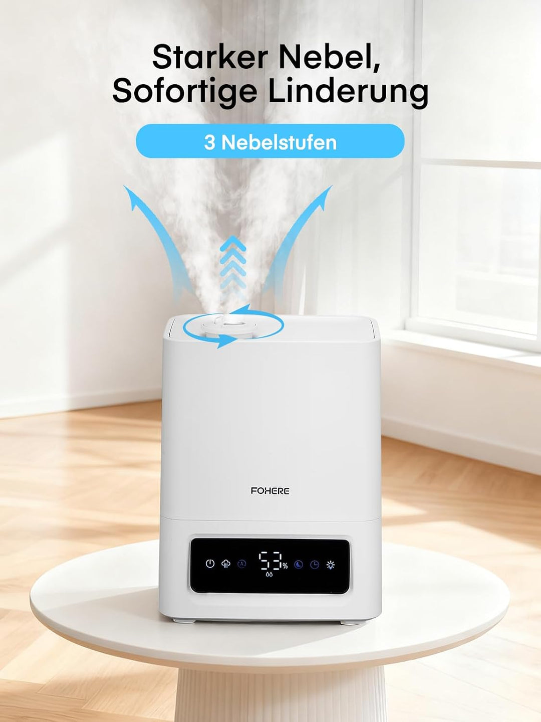 FOHERE 6L Luftbefeuchter für Grosse Räume, 60H Kaltnebel leiser Humidifier für Kinderzimmer, Schlafz