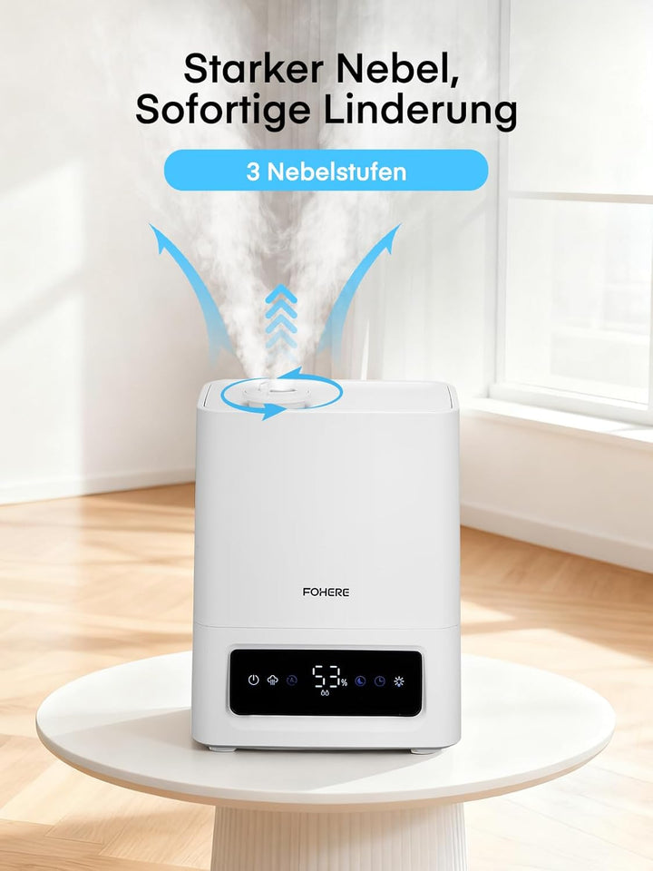 FOHERE 6L Luftbefeuchter für Grosse Räume, 60H Kaltnebel leiser Humidifier für Kinderzimmer, Schlafz
