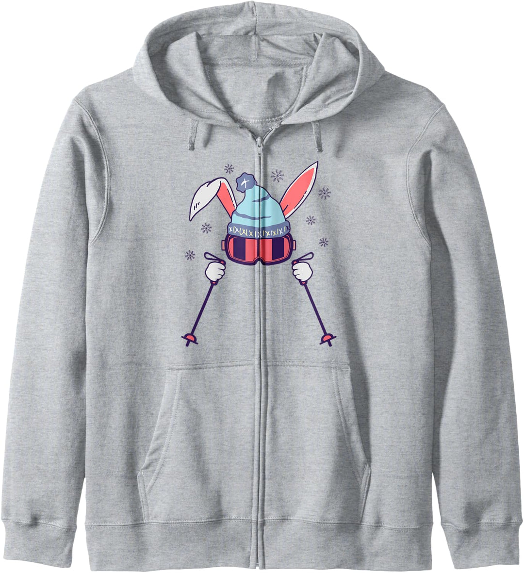 Skifahren Hase mit Skistöcke Skibrille Skicap Osterhase Kapuzenjacke