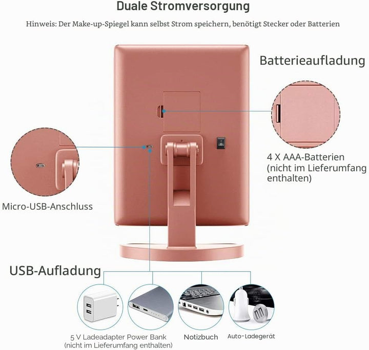 WEILY Schminkspiegel mit Beleuchtung, Faltbare Kosmetikspiegel mit 1X/2X/3X Vergrösserung, Schminksp