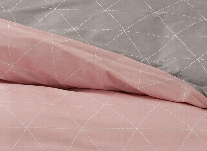 Renforce Bettwäsche 155x220 cm Baumwolle 4tlg Raute Rosa Grau Wendebettwäsche Garnitur Set 155 x 220
