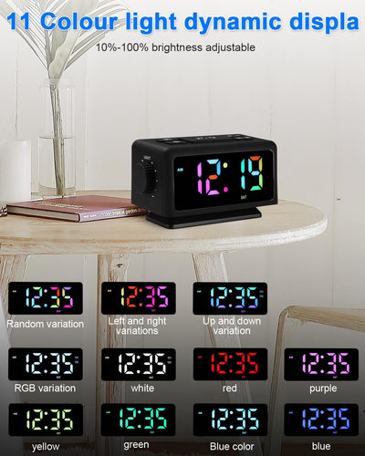 Digital Radiowecker mit 2 Weckzeiten,Kinder Radiowecker mit Licht,RGB-Farbiger Wecker für Schlafzimm