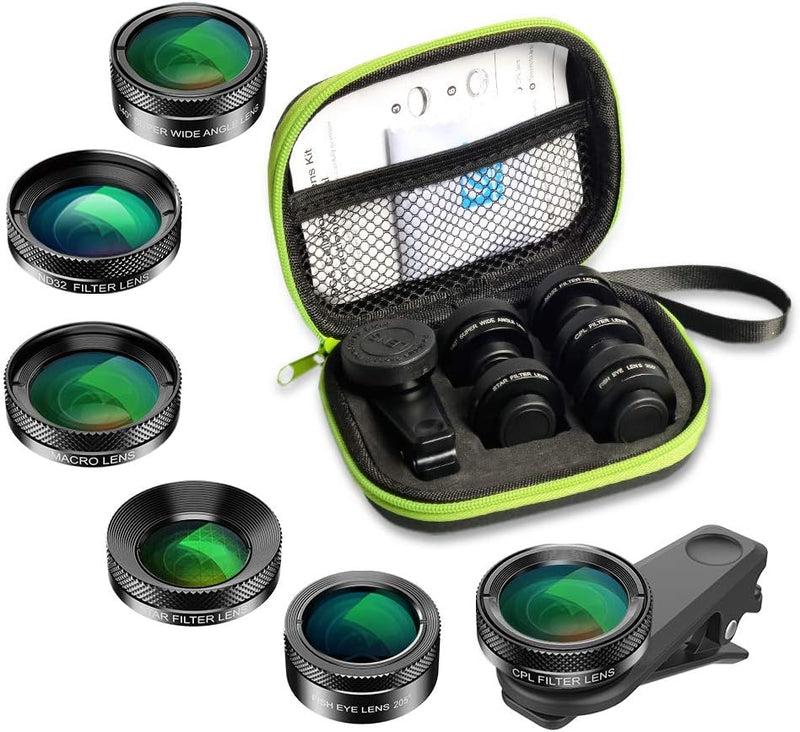 APEXEL 6 in 1 Handy-Objektiv-Kit, Super 205 ° Fischaugenobjektiv + 140 ° Weitwinkelobjektiv und 25x