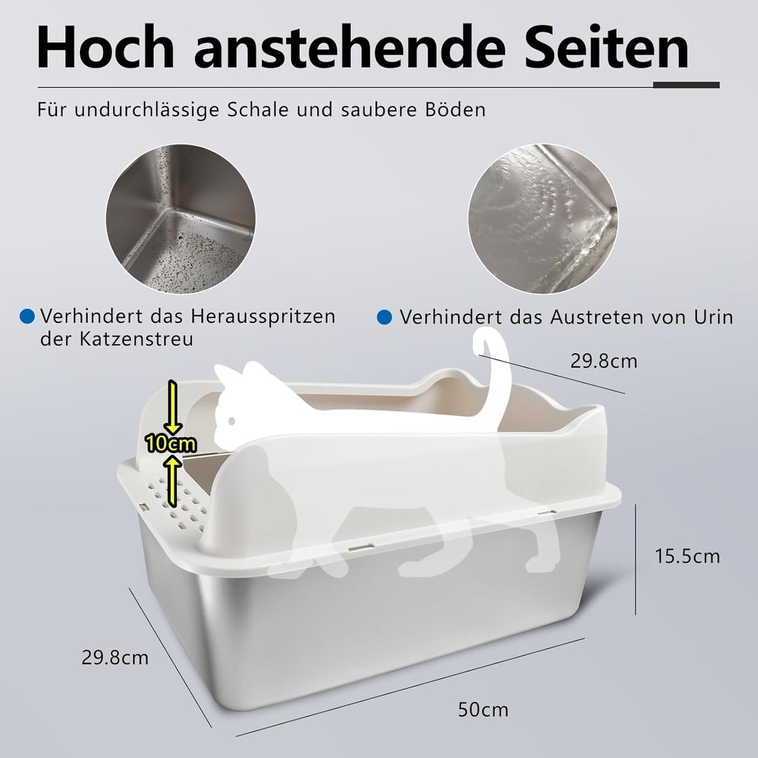 HOUSLUX XXL Katzenklo,Grosses Katzentoilette 50 * 35 * 25 cm Niemals Gerüche, Rostfrei, Antihaft Gla