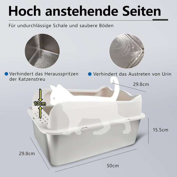 HOUSLUX XXL Katzenklo,Grosses Katzentoilette 50 * 35 * 25 cm Niemals Gerüche, Rostfrei, Antihaft Gla