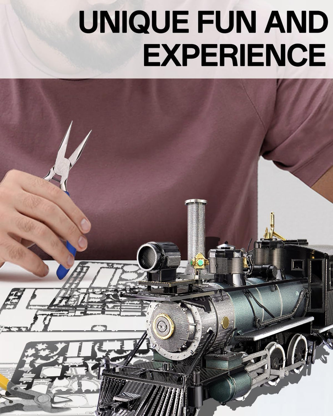 Piececool 3D Puzzle Metall, Zug für Modellbausatz Erwachsene, 3D-Puzzles zu Bauen, BAU, Bastel-Kits,