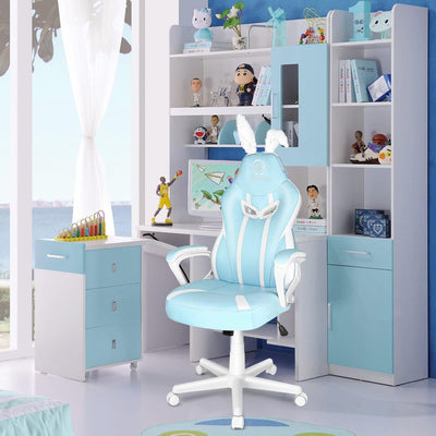 JOYFLY Gaming Stuhl Kawaii Computerstuhl mit Lendenwirbelstütze Hello-Kitty, mit Hasenohren Ergonomi
