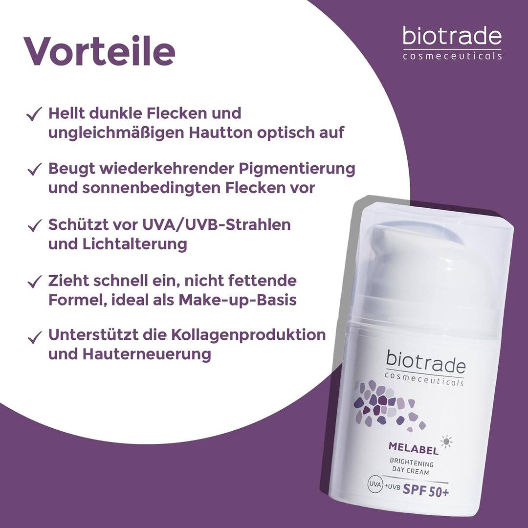 Melabel Aufhellende Tagescreme mit SPF 50+ 50ml Hellt Dunkle Flecken auf der Haut auf Gleicht den Ha