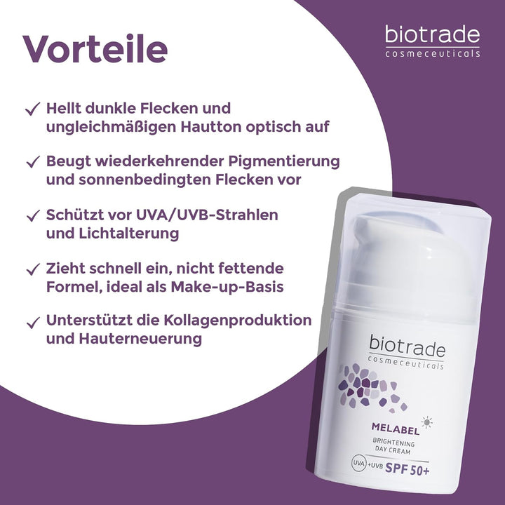 Melabel Aufhellende Tagescreme mit SPF 50+ 50ml Hellt Dunkle Flecken auf der Haut auf Gleicht den Ha