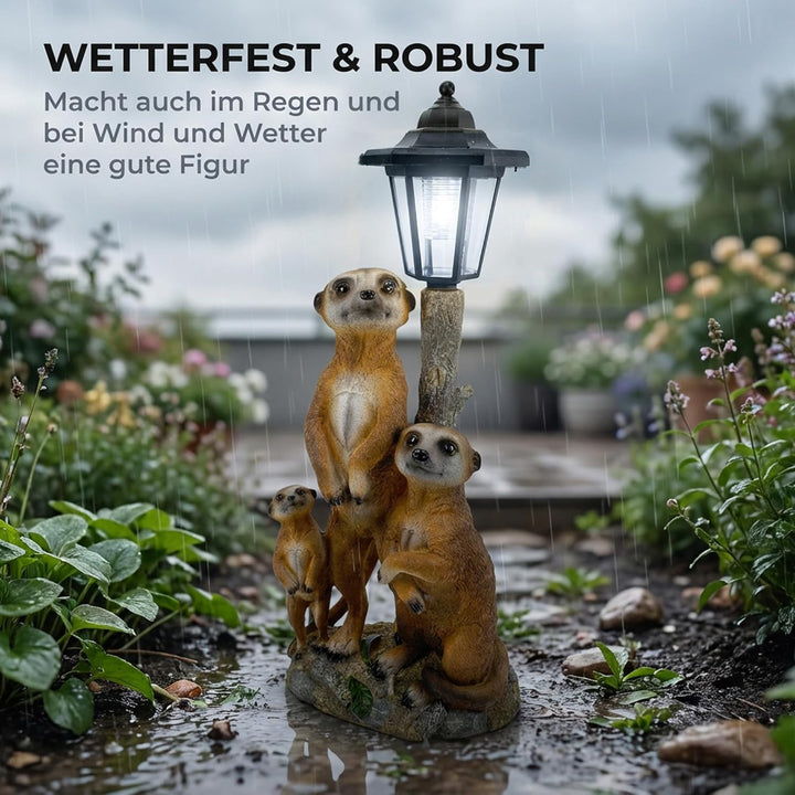 Kremers Schatzkiste Erdmännchen Familie mit Solarlaterne Figur Gartenfigur 51 cm Erdmännchenfamilie