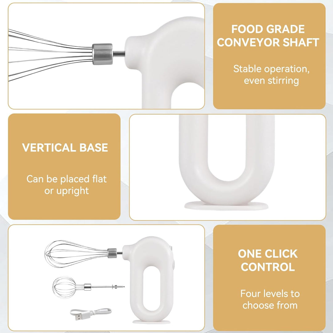 Elektrischer Handmixer Mit Edelstahl Schneebesen, Knet 1500mAh 4 Geschwindigkeit USB Handmixer Klein