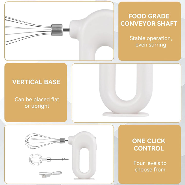 Elektrischer Handmixer Mit Edelstahl Schneebesen, Knet 1500mAh 4 Geschwindigkeit USB Handmixer Klein