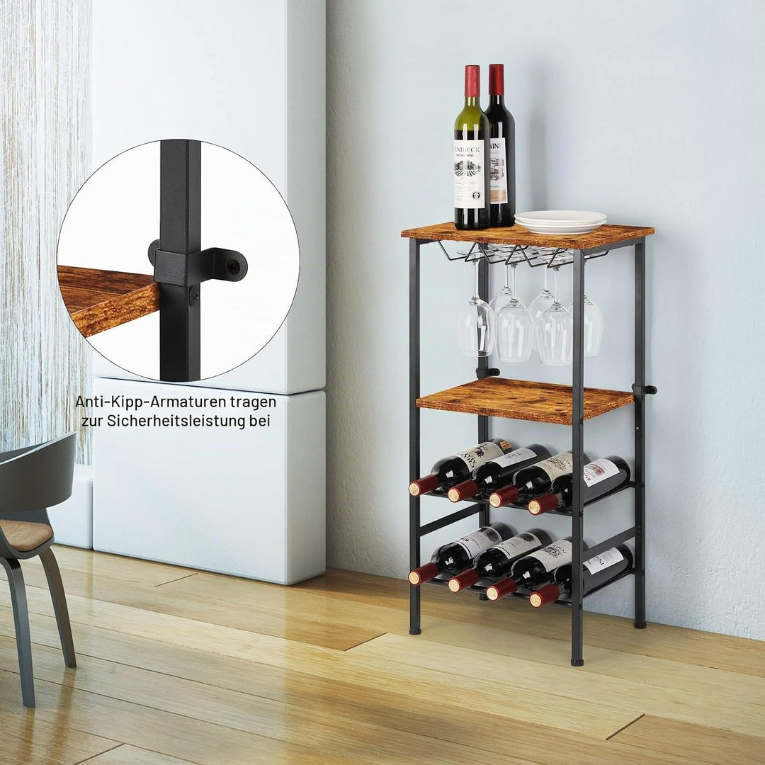 CADUKE Freistehendes Weinregal mit Weinglashalter, Barschrank mit Tischplatte, Flaschenregal für 8 F