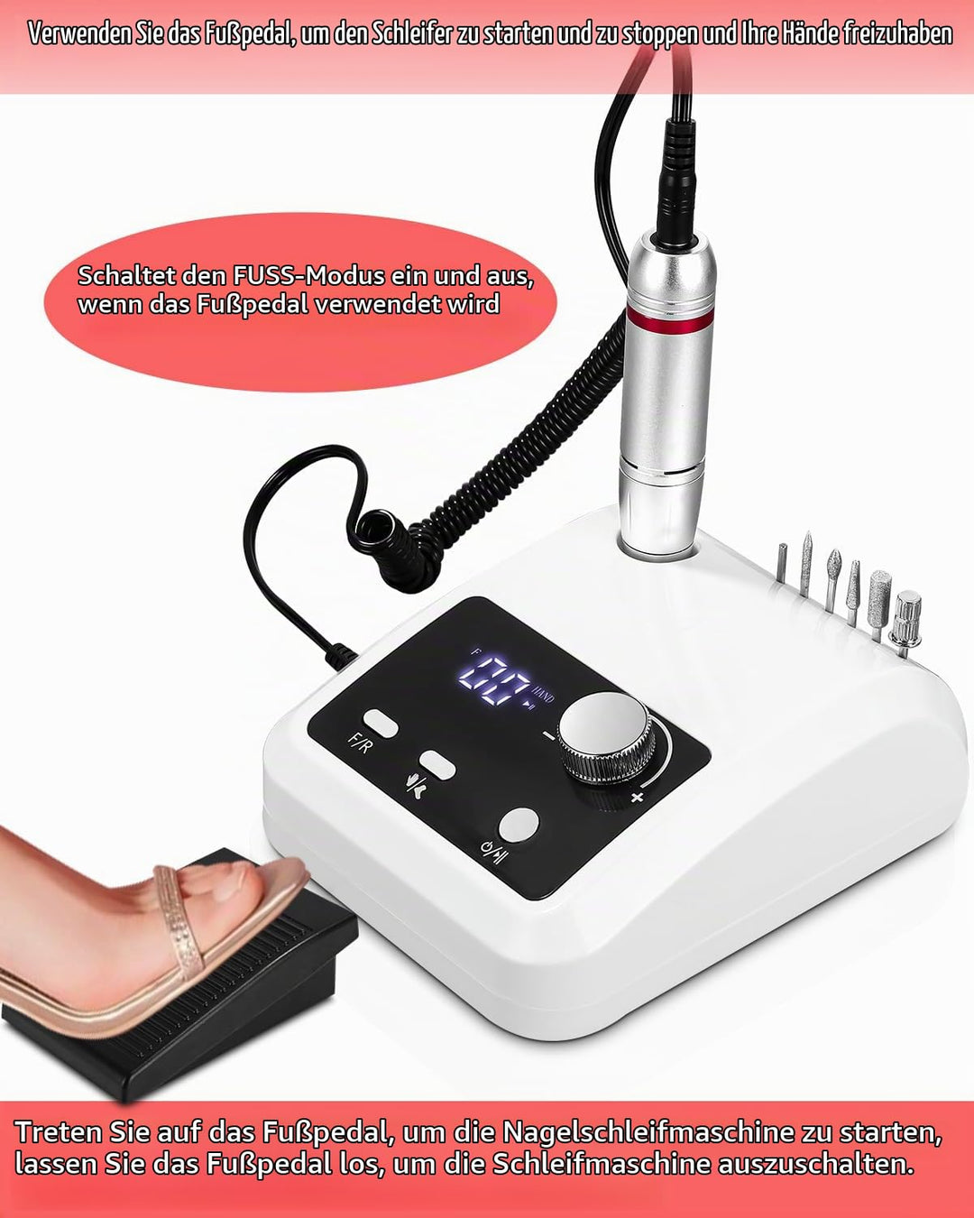 Nagelfräser, 45,000 rpm Fräser Für Gelnägel, Nagelfeile Elektrisch, 6 en 1 Elektrische Nagelfeile, N