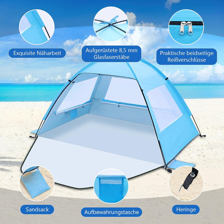 Strandmuschel Tragbarer Strandzelt Sonnenschutz Windschutz Zelt mit UV-Schutz 50+ Camping Zelt für S
