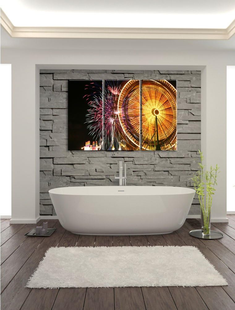Pixxprint Jahrmarkt mit Feuerwerk als Leinwandbild/Grösse: 3 Teilig (120x80) cm/Wandbild/Kunstdruck/