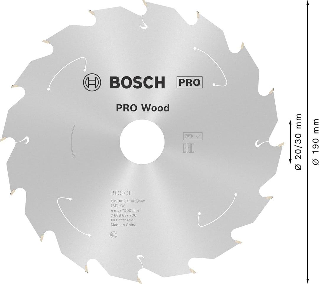 Bosch Professional 1x Kreissägeblatt Standard for Wood (Holz, Sägeblatt Ø 190 x 30 x 1,6 mm, 16 Zähn