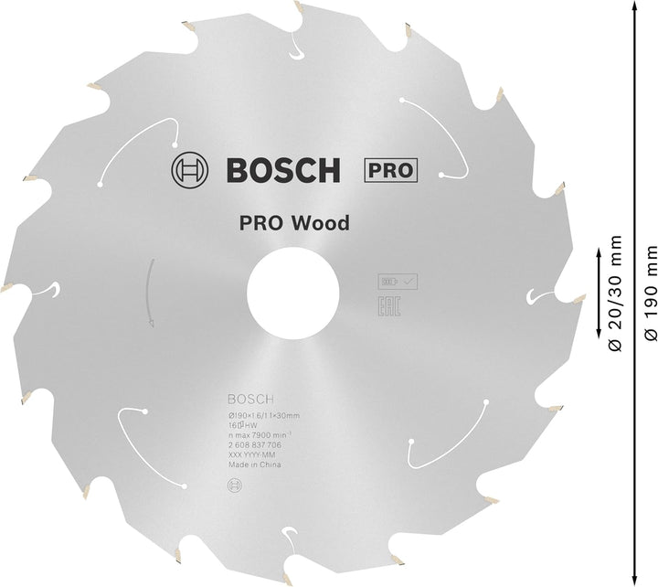 Bosch Professional 1x Kreissägeblatt Standard for Wood (Holz, Sägeblatt Ø 190 x 30 x 1,6 mm, 16 Zähn