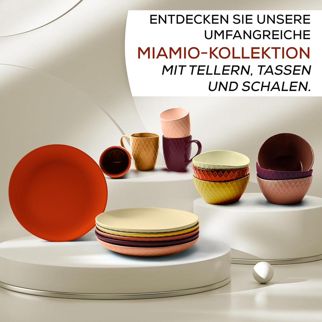 MIAMIO - 6er Geschirrset/Teller Set modern aus Keramik für 6 Personen - Palmanova Kollektion (Rot, G