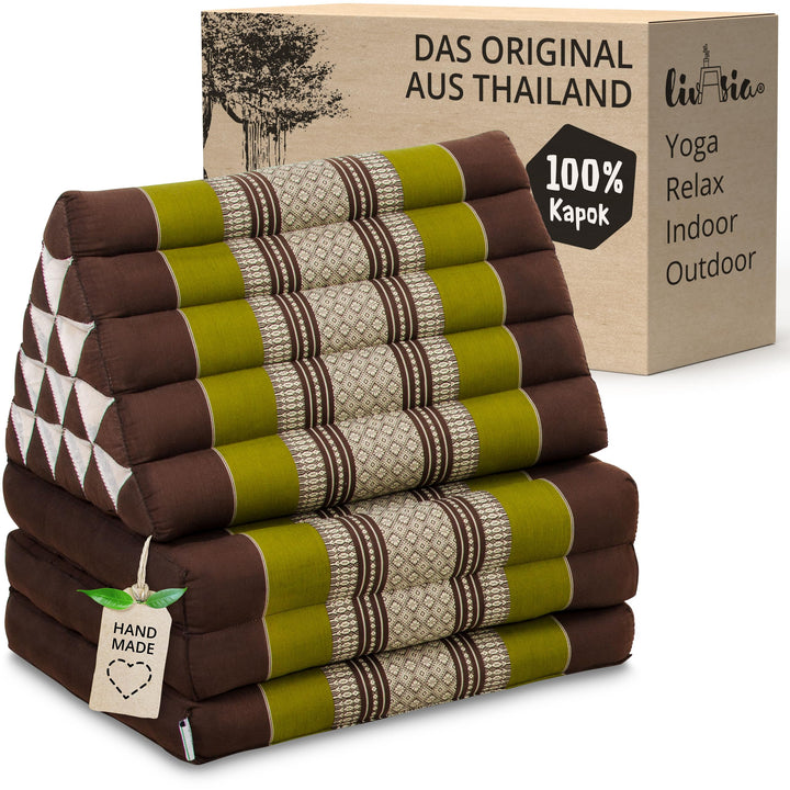 livasia Thaikissen 3 Auflagen extrahoch - 185x55x8cm - Dreieckskissen mit Klappmatratze, Kapok, Jumb