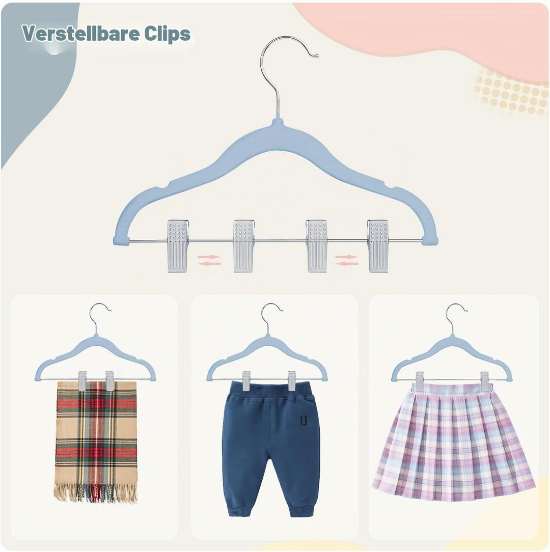 ManGotree Kinder-Rockbügel, 28 Pack Baby-Samtbügel mit beweglichen Clips, rutschfeste Hosenbügel, 30