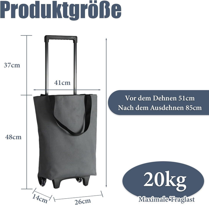 2-in-1 Einkaufstrolley Klappbar, 17L Faltbarer Einkaufstrolley, wasserdichte Einkaufstasche mit Roll