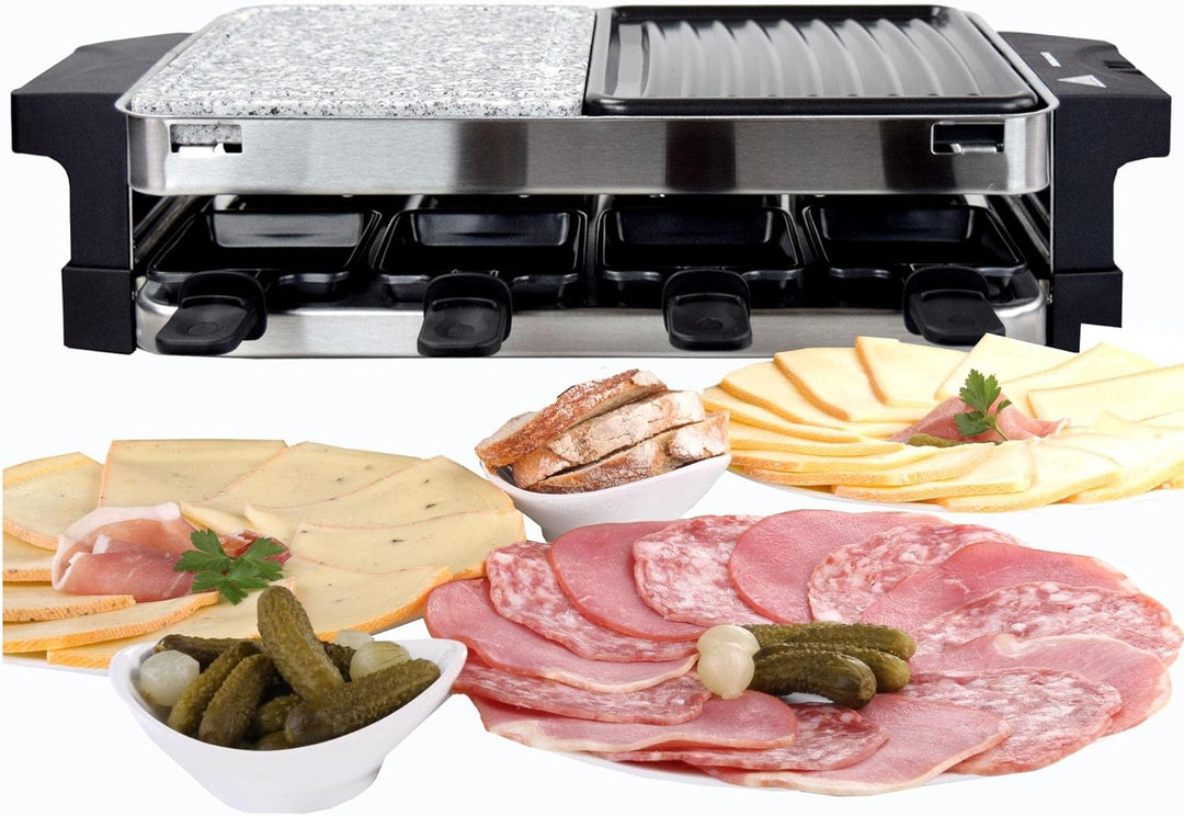 Syntrox Germany RAC-1500W-Bern Edelstahl Design Raclette mit heissem Stein und Grillfläche - für bis